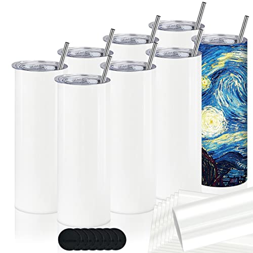 XccMe 20oz Sublimation Straight Skinny Tumblers Bulk,8PACK Stainless Steel Double Wall Blanks with Metal Straws,Lids,Individually Boxed,Sublimation Coating for Heat Press Great DIY Gift