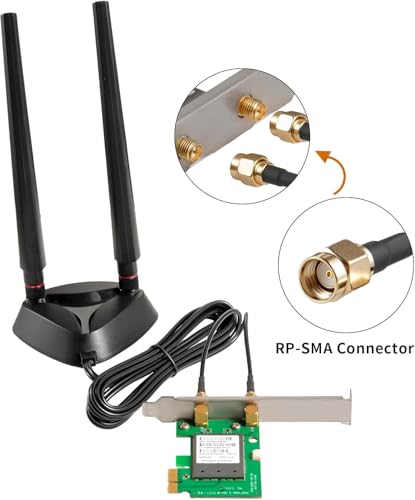Supaerial WiFi 6E Tri-Band 2.4GHz 5.8GHz 6GHz Magnetic Base Antenna Aerial for PC Desktop Computer Gaming Motherboard PCI-E Wireless Router Hotspot Network Range Extender Booster - Image 5