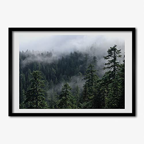 Cadre photo pour mur vide tableau bois moderne Tulup forêt brumeuse 70x50 cm
