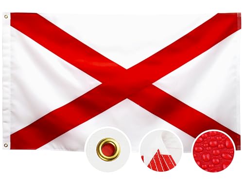 Double Sided Alabama State Flag 3x5 Outdoor The Longest Lasting AL Flags Heavy Duty 210D Nylon Sewn Stripes Stronger Brass Grommets 4 Stitched Hemming Perfect for Outside
