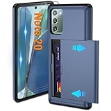 for Samsung Galaxy Note 20 Case with Card Holder and (2 Pcs) HD Screen Protector, Slim Heavy Duty Dual Layer Shockproof Design & Hidden Card Slot Wallet Case for Galaxy Note 20 Case-Blue