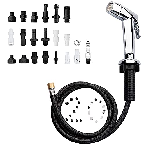 Houtingmaan Kitchen Side Sprayer,Dual Function Kitchen Sink Sprayer with Adjustable Flow Controller,Kitchen Faucet Sprayer Replacement Chrome,Faucet Pull Out Sprayer with Hose,Holder and 20 AdaptersÂ 