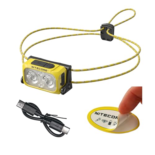 Image of Nitecore NU25 MCT 400 Lumen Lightweight USB-C Rechargeble Outdoor Headlamp with Multiple Color Temperatures Warm Natural, Cold Lights and Red Light (Elastic Cord, Yellow)