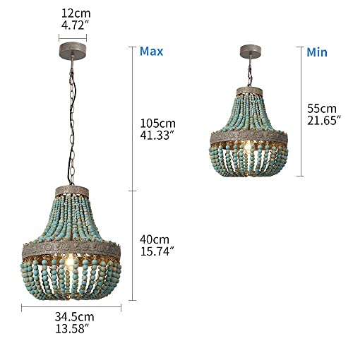 Newrays Bohemian Gray Blue Wood Bead Pendant Light by Newrays - Used condition - Image 4