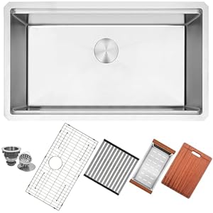 LQS 32 Inch Undermount Kitchen Sink, Stainless Steel Kitchen Sink, 10" Depth Workstation Kitchen Sink, 16 Gauge Stainless Steel Large Single Bowl Kitchen Sinks With Kitchen Sink Accessories LQS 32 Inch Undermount Kitchen Sink Stainless Steel Kitchen Sink 10 Depth Workstation Kitchen Sink 16 Gauge Stainless Steel Large Single Bowl Kitchen Sinks With Kitchen Sink Accessories