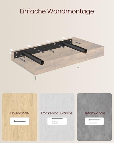 VASAGLE 3er Set Wandregale, Schweberegale, 40 x 20 x 3,8 cm – Ansicht 6