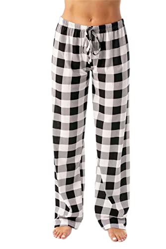 Just Love Women Buffalo Plaid Pajama Pants Sleepwear,White Black Buffalo Plaid,Medium