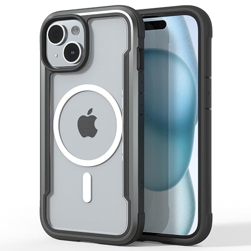 Image of RAPTIC Shield Magnetic for iPhone 15 Case, Compatible with MagSafe, Shockproof Protective Clear Case, Military Grade 10ft Drop Tested, Durable Aluminum Frame, 6.1 inch, Black