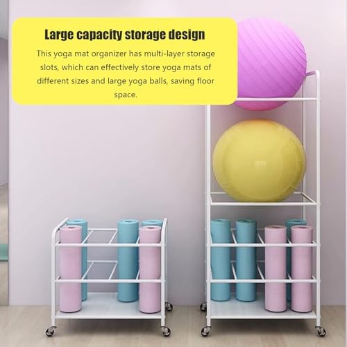 Gold Yoga Mat Storage Holder with Wheels, Exercise Ball Organizer & Workout Equipment Storage, Yoga Ball Holder for Home Gym, Fitness Accessories, Space-Saving Solution