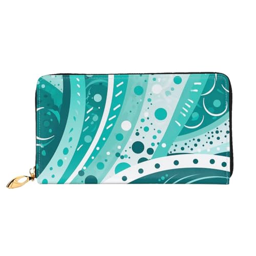 Turquoise and white circle Women's Wallet Large Capacity Credit Card Holder Zip Phone Clutch Ladies Travel Purse