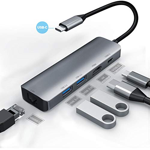 5 en 1 USB C Hub with 60W Power Delivery, 1Gbps Ethernet, 4K HDMI, 2 USB 3.0 & USB2.0 for MacBook Air, iPad Pro, XPS, and More