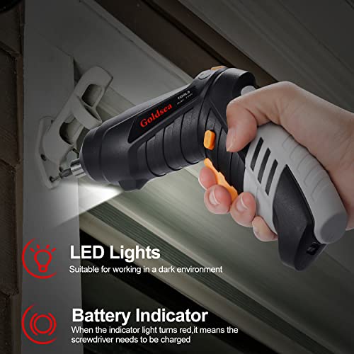 Goldsea Elektroschrauber, Akkuschrauber 3,6 Nm, elektrischer Schraubendreher mit 2 Positionen (90 ° bis 180 °), LED-Lichter, USB-Ladegerät, 1 Anschluss, 1500mAh Li-ion 4.2 V (ZLN) 6