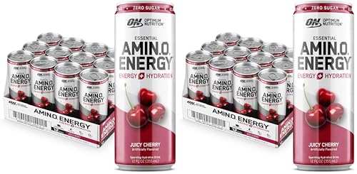 Image of Optimum Nutrition Amino Energy Sparkling Hydration Drink,Electrolytes,Caffeine,Amino Acids,BCAAs,Sugar Free,Juicy Cherry,12 Fl Oz,(Packaging May Vary),12 Count (Pack of 2)