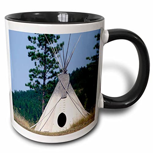 3dRose SD, Lakota Indian teepee, Native American 11oz Two-Tone Black Mug