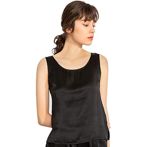LEPTON 100% Mulberry Silk Camisoles for Women Tank Tops (Black, L) Cover