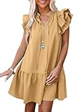 Dokotoo Cute Summer Dresses for Women Spring Sexy V-Neck Drawstring Cap Short Sleeve Beach Vacation Clothes for Women Pocketed Elegant Solid Color Easter Mini Dress Sundress Khaki Medium