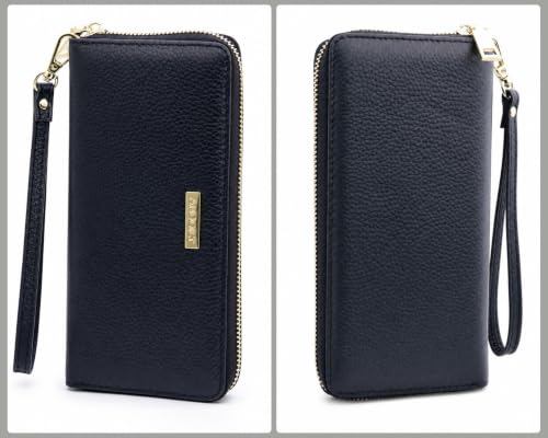 Image of ANDOILT Womens RFID Blocking Genuine Leather Zip Around Wallets Large Cell Phone Holder Clutch Travel Purse Wristlet (Black)