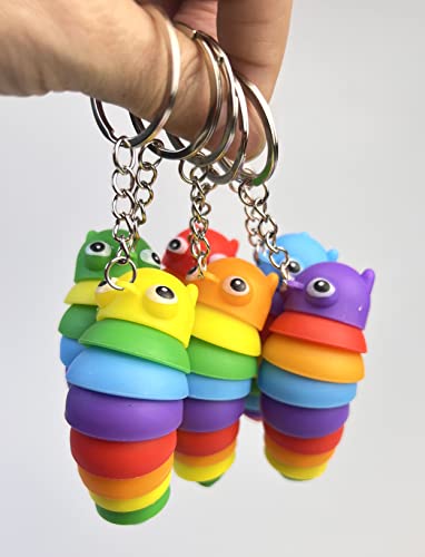 6Piece Mini Keychain Slug Fidget Toys 3D Articulated Telescopic Caterpillar Sensory Toys For Autistic Children And Adults Exercise Wrist Strength And Relieve Stress Toys (Slug 2) #TOP6