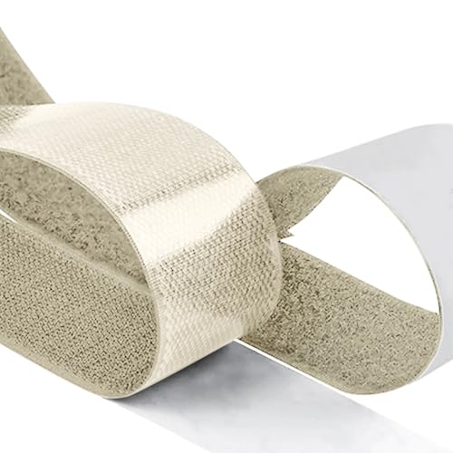 Image of 1.5 inch x 1 Yards Light Beige Wide Hook and Loop with Self Adhesive Tape Strong Sticky Back Roll Nylon Heavy Duty Strips Excellent Grip Fabric Softener for Home Office School Car Craft Organizer