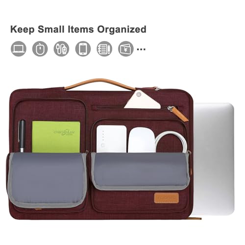 Image of MOSISO 360 Protective Laptop Case 13.3 inch, 13-13.3 inch Laptop Sleeve Compatible with MacBook Air /Pro 13 / Pro 14,HP Dell Acer ASUS,Side Open Carrying Case with 4 Zipper Pockets&Handle, Wine Red