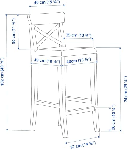 Image of Solid Wood Bar Chair Set of 2 | Wooden Bar Stool for Kitchen Counter, Breakfast Table, Cafe & Home Bar | Cross Back Tall Chair with Footrest | 74 cm Seat Height | Dark Walnut Finish