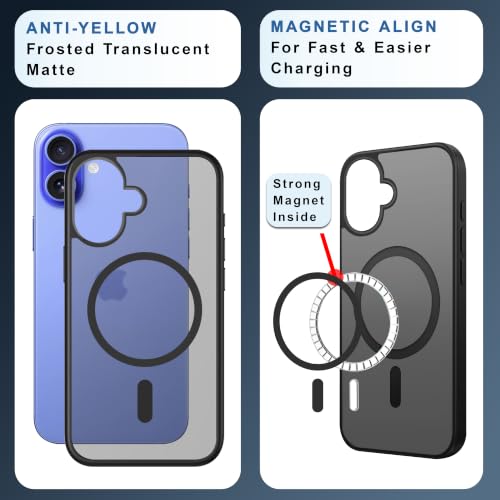 Image of CEDO Magnetic Cover for iPhone 16 | Compatible with MagSafe Wireless Charging | Matte Black Case Designed with Magnetic Lock Shockproof Edge Protection Backcover (Translucent Black)