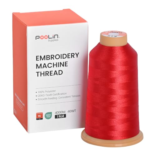 Image of Poolin Polyester Machine Embroidery Thread 4000M 40WT Bright Red 0519 | Smooth Feeding with Stable Tension for Clean, Consistent Stitching on Home and Commercial Embroidery Machines
