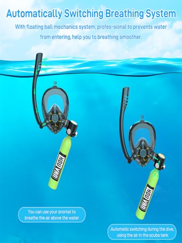 Mini tanque de buceo con máscara de snorkel 0.5L Tanque de aire inflable con máscara facial completa para snorkel recreativo y buceo superficial miniatura 3