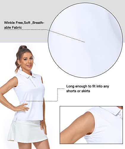 Swisswell Women's Polo Sleeveless Golf Shirt Hidden Buttons Tennis Lightweight Tank Tops Polo Shirts For Women White S #TOP4