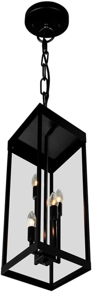 Pemberly Row Modern Outdoor Ceiling Light, Black Metal Finish, 4-Light Fixture, Hardwired E12 Bulb, Wet Location Approved, 22.5 in Height, Decorative Lighting for Outdoor or Indoor Spaces