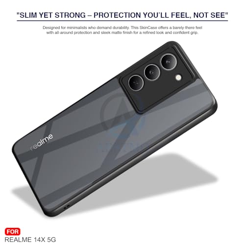 Image of AESTMO Realme 14X 5G Back Cover | 360 Protection | Crystal Clear Hard Back Transparent | Bumper Case for Realme 14X 5G (PC+TPU, Black Bumper)