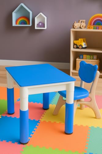 Image of Amazon Brand - Supples Kids Study Table and Chair Set | Durable & Multi-Purpose | Plastic Table & Chair Set for 2+ Years Baby | Rectangular Shape | White & Blue
