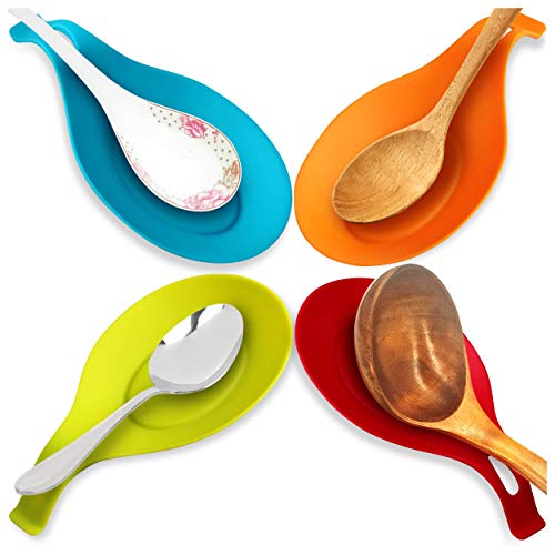 image for ORBLUE Silicone Spoon Rest for Kitchen Counter, Almond-Shaped Cooking 