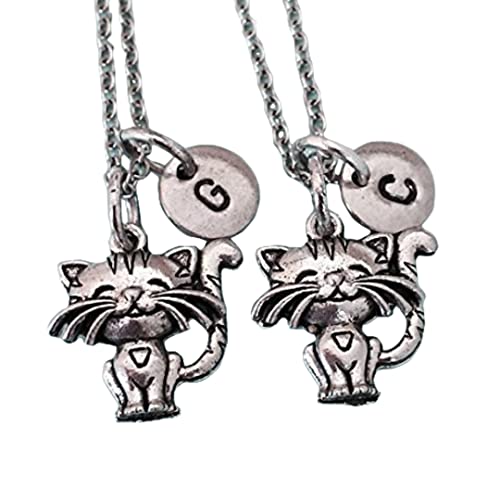 Best friend necklace, cat charm necklace, kitten, bff necklace, friendship jewelry