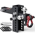 TYT Adjustable Trailer Hitch Tri Ball Mount with Tow Hook and Swivel Shackle, Fits 2 inch Receiver, 4-1/2" Rise/Drop, 1-7/8" & 2" &2-5/16" Ball, Heavy-Duty Towing Hitch with Locks and Pin