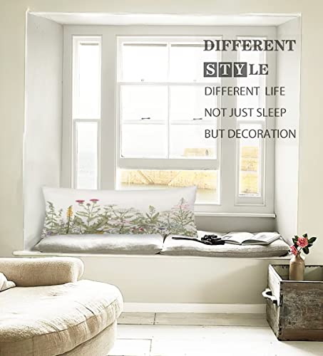 Spring Body Pillow Cover Sage Green Wild Flower Plant Vintage Floral Herbs And Botanical Cushion Long Pillowcase With Zipper Decorative Soft Large Bedding Pillow Cases For Couch,Home Gifts 20"X54" #TOP3