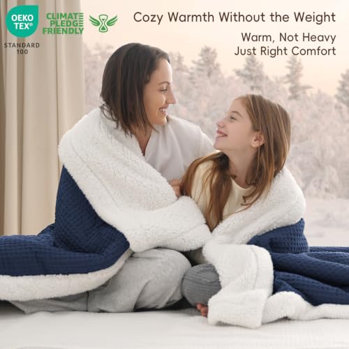 PHF Waffle Sherpa Blanket King Warm for Winter, 104"x90", Navy Blue by PHF - Used condition - Image 2