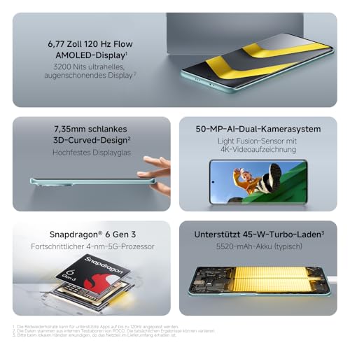 XIAOMI Poco M8 5G Smartphone, 8 GB RAM + 256 GB Speicher, Handy mit Android, 6,77" 120 Hz Flow AMOLED Display, 50 MP KI-Dual-Kamera, 7,35 mm schlankes 3D-Curved Design, Schwarz, 2 Jahre Garantie – Ansicht 2