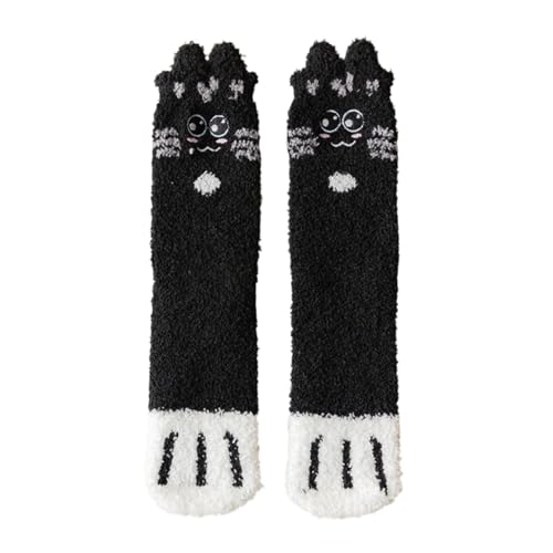 Calcetines de gato peludos, acogedores, calcetines de invierno para dormir con patrón de gato, para mujeres, niñas, hombres, calcetines invisibles, e, Altoa única