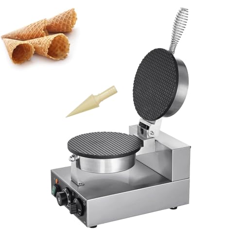 Macchina elettrica per Coni Gelato con Manico e Stampo per cialde,Macchina per Coni Waffle Professionale da 1200W con Controllo della Temperatura e del Tempo
