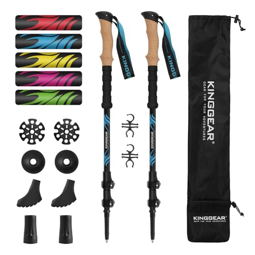 KINGGEAR TPC 100% Carbon Fiber Hiking Poles, Telescopic Retractable Nordic Trekking Poles, Ultra Lightweight Nordic Walking Stick, Metal Flip Locks, Cork and Extended EVA Handle