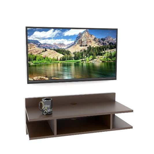 Image of Engineered Wood Set Top Box Stand | Wall Mounted TV Unit Shelf for Router, WiFi, DVD, Gaming Console | Sturdy & Space Saving TV Accessory Organizer (Brown, 50 x 20 x 15 cm) (Brown)