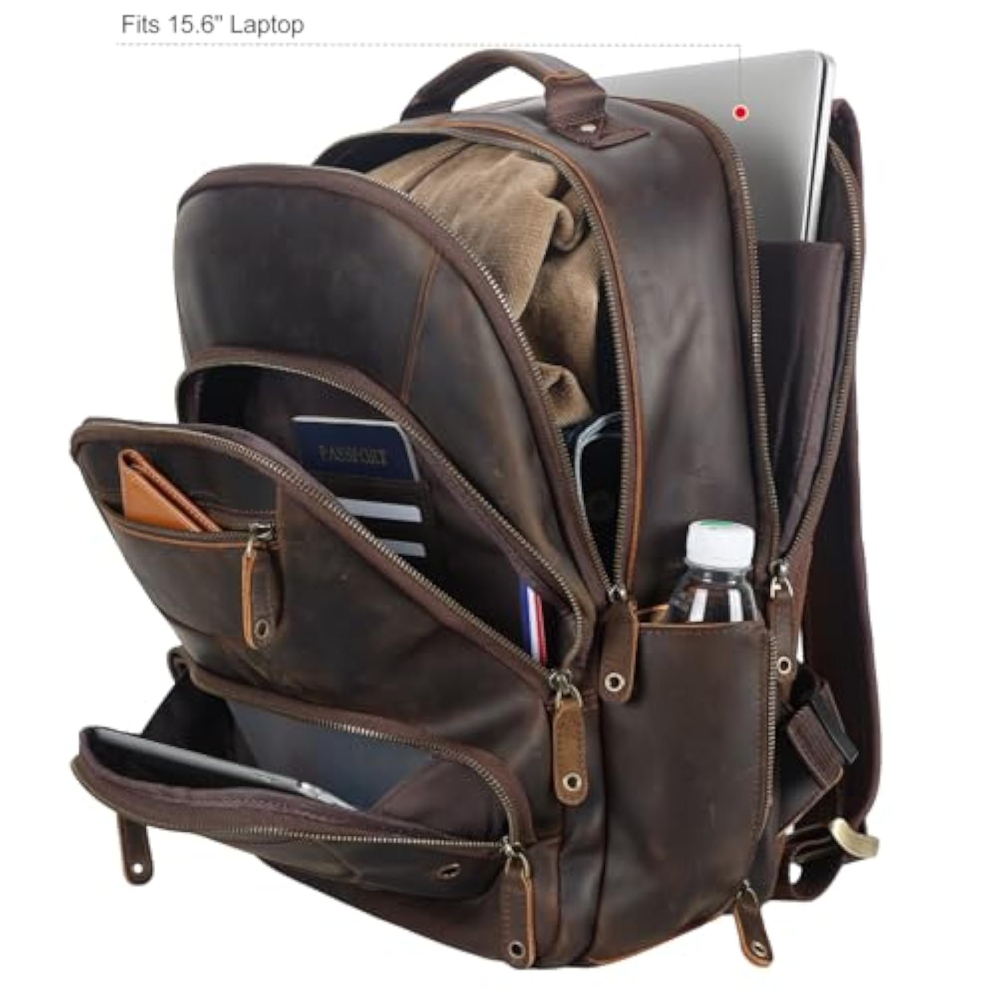 Vintage Leather Backpack for Men, 16" Laptop