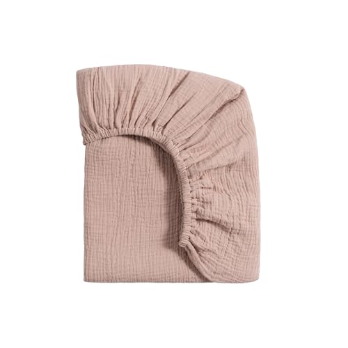 Image of Meracorallo Muslin Pack and Play Fitted Sheet, 100% Cotton, Blush | Soft Breathable Mini Crib Sheet, Pack N Play Sheet, 38x26 In, Playard Mattress Sheet for Baby Boys and Girls