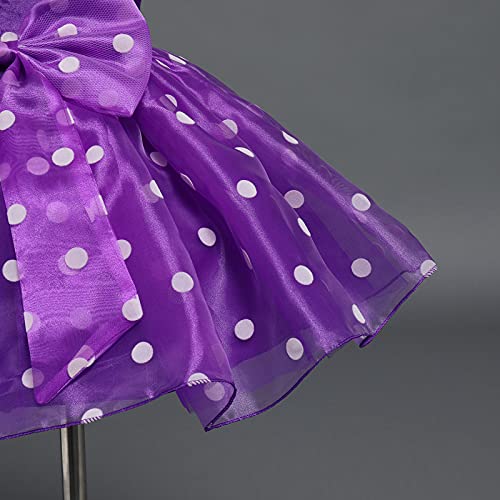 Toddler Baby Flower Girls Polka Dot Tutu Dress Princess Pageant Wedding Birthday Party Gown Little Kids First Communion Flutter Bowknot Organza Tulle Dresses With Headwear Purple 18-24 Months #TOP5