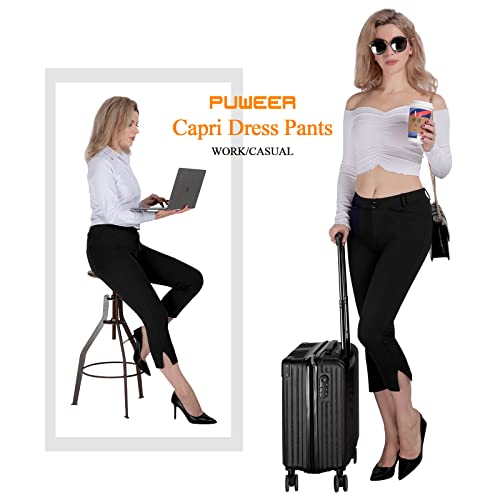Puweer Capri Pants For Women Dressy Business Casual Stretchy Slim Straight Women’s Dress Pants With Pockets, Black, Midium #TOP4
