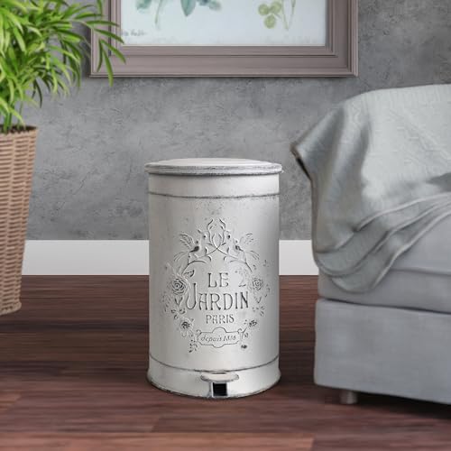 Image of Z&Z ornamentorum Retro Kitchen Trash Can with Lid 15 Liter /4Gallon Gallon and Pedal Round Touchless Garbage Cans with Flower and Bird Patterns Outdoor Trash Can for Kitchen Park Garden