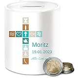 Spardose - Geschenk Taufe I Konfirmation Geschenk Firmung - Unisize - Weiß - Geld verpackung zur Taufe￼ Kommunion Geschenke von Paten taufgeschenke patenkind spardosen personalisierte