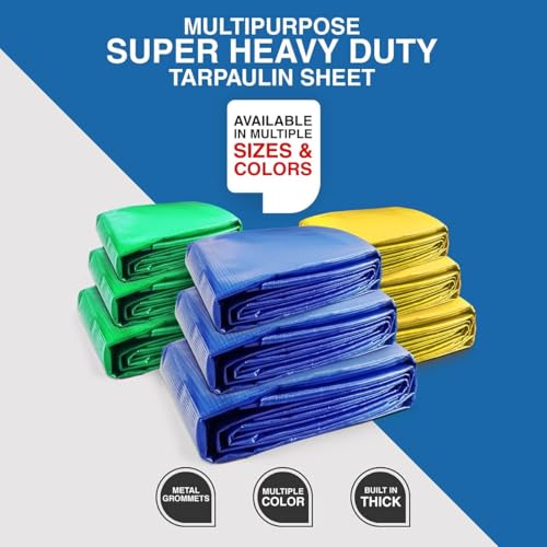 Image of TUFFPAULIN Plastic 36Ft X 32Ft 120 Gsm Blue Tarpaulin Tirpal Tadpatri Tharpai Thadika, Extra Strong, Reinforced Eyelets, Uv Resistant, 100% Waterproof Virgin, 6 Layer Mlcl 3D Rib Technology-1 No.