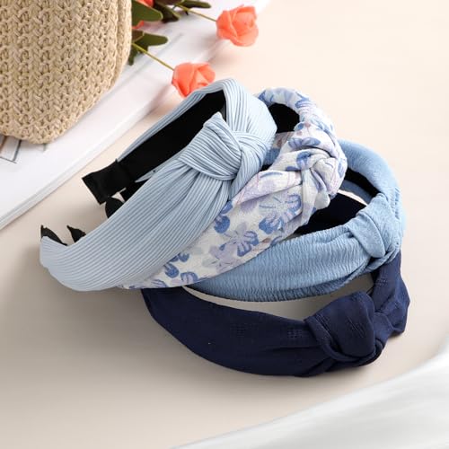 4PCS Knotted Headbands for Women Girls Non Slip Leopard Head Bands Top Knot Headband for Women Headband Hair Accessories